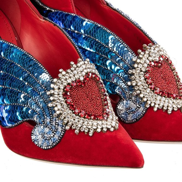 Dolce & Gabbana - Velvet Sacred Heart Wings Embroidered Pumps LORI Red EUR 36,5 - Picture 5 of 5